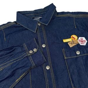ROCAWEAR Vintage Mens Blue Denim Button Up Jacket Trucker‎ Hip Hop Y2K 3XL